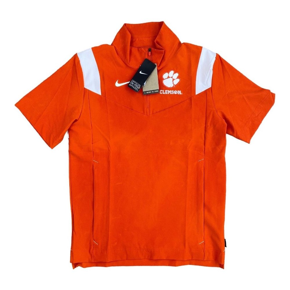 Clemson Tigers Nike On-Field Short Sleeve 1/4 Zip Coach Jacket Orange Size S NWT